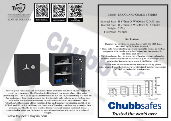 Chubbsafe Safety Box (Duoguard Grade 1 Series) - TSY Locksmith Selangor & Kuala