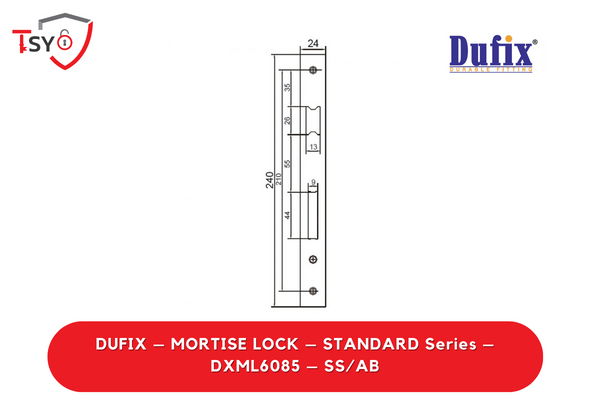 Dufix Mortise Lock (DXML6085-SS/AB) - TSY Locksmith Selangor & Kuala Lumpur