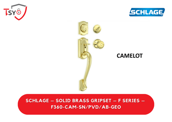 Schlage Solid Brass Gripset (F360-CAM-SN/PVD/AB-GEO) - TSY Locksmith Selangor & Kuala Lumpur
