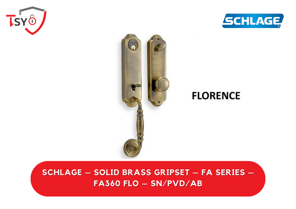 Schlage Solid Brass Gripset (FA360 FLO-SN/PVD/AB) - TSY Locksmith Selangor & Kuala Lumpur