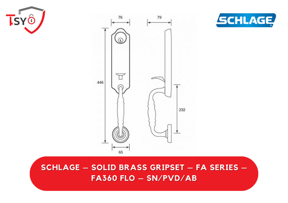 Schlage Solid Brass Gripset (FA360 FLO-SN/PVD/AB) - TSY Locksmith Selangor & Kuala Lumpur