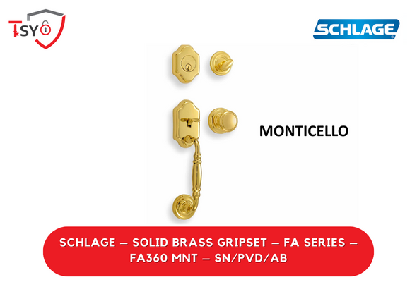 Schlage Solid Brass Gripset (FA360 MNT-SN/PVD/AB) - TSY Locksmith Selangor & Kuala Lumpur