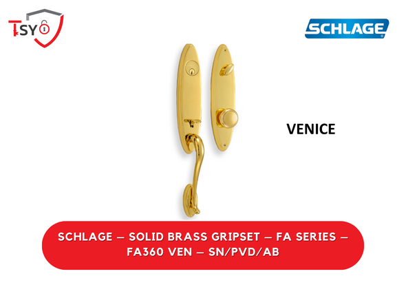 Schlage Solid Brass Gripset (FA360 VEN-SN/PVD/AB) - TSY Locksmith Selangor & Kuala Lumpur