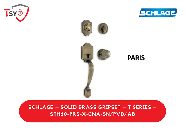 Schlage Solid Brass Gripset (STH60-PRS-X-CNA-SN/PVD/AB) - TSY Locksmith Selangor & Kuala Lumpur